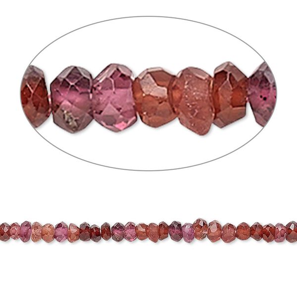 Bead, garnet (natural), 2x1mm-3x2mm hand-cut faceted rondelle, B grade, Mohs hardness 7 to 7-1/2. Sold per 14-inch strand. image number 0
