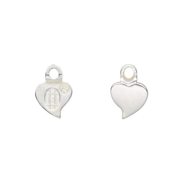 Bail, Aanraku®, glue-on earring, silver-plated "pewter" (zinc-based alloy), 13x9mm with 9x9mm heart flat base. Sold per pkg of 4. image number 0