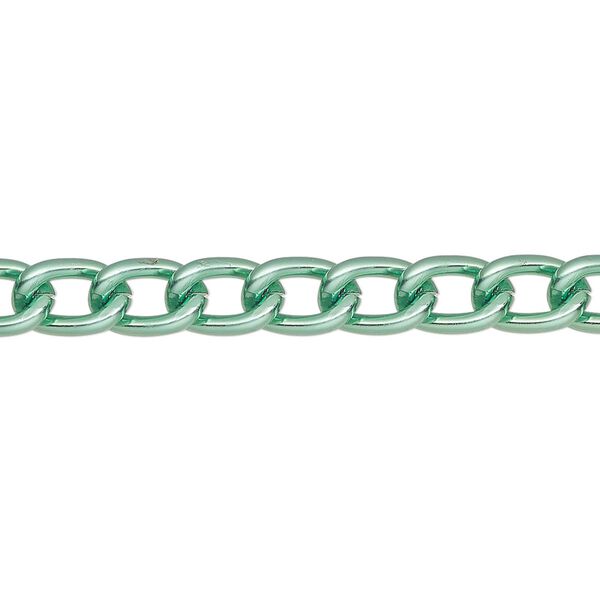 Chain, aluminum, green, 5mm cable. Sold per 5-ft section. image number 0