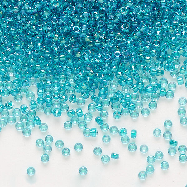 Seed bead, Miyuki, glass, pkg/25g, #11 rocaille, translucent teal-lined luster crystal clear (RR-3742). image number 0