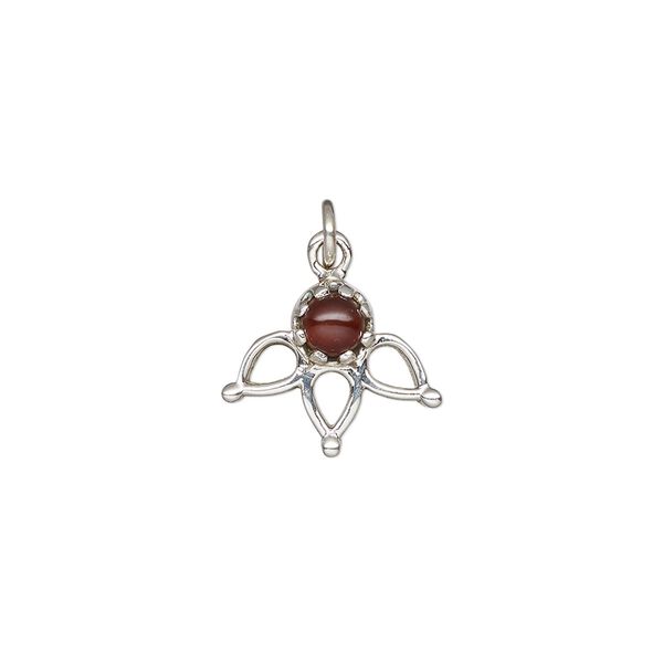 Garnet / sterling silver 1pkg1, antiqued drop natural 14.5x12.5mm image number 0