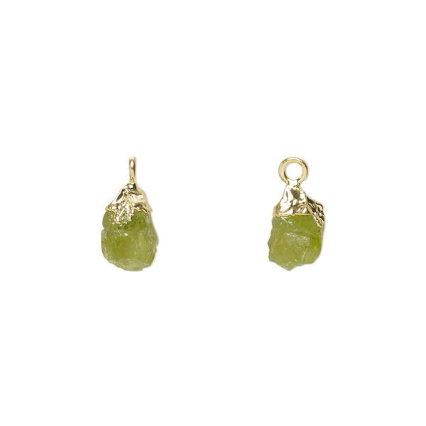 Peridot / sterling silver 1pkg1, electrocoated gold-plated hand-cut nugget drop natural 8x5mm-9x7mm image number 0