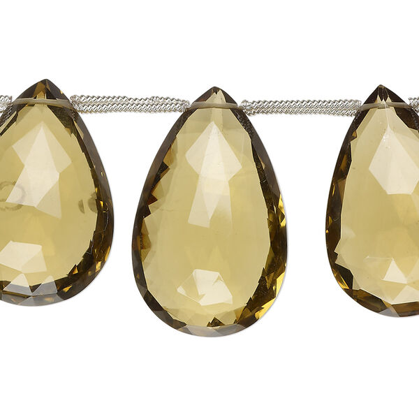 Golden quartz 1pkg7, hand-cut top-drilled faceted puffed teardrop bead 26x18mm-38x24mm image number 0