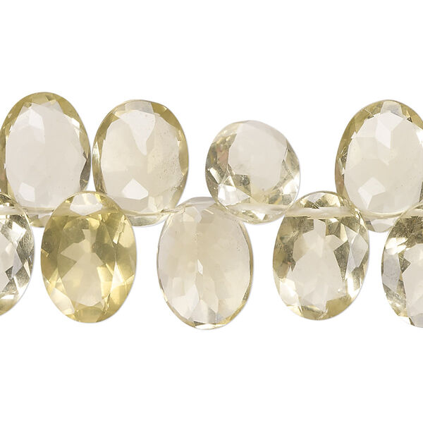 Lemon quartz 1pkg1, hand-cut top-drilled flat-sided faceted puffed oval bead 13 inch 14x9mm-14x10mm image number 0