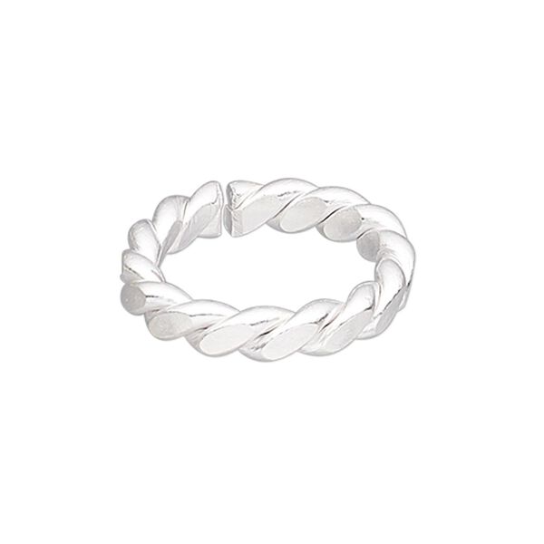 Ring, Hill Tribes, silver-plated copper, 5mm wide with twist design, adjustable from size 7 to 8. Sold individually. image number 0