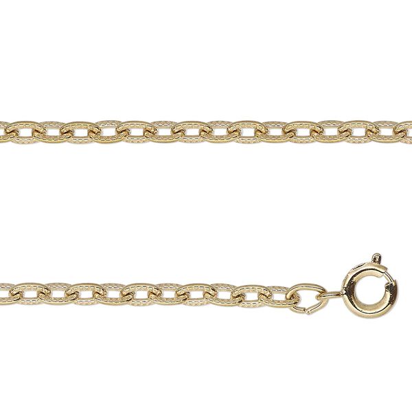 Chain, gold-finished steel, 3mm ribbed cable, 18 inches with springring clasp. Sold individually. image number 0