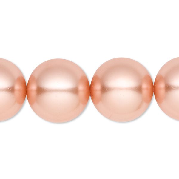 Bead, crystal pearl, peach, 16mm round. Sold per 15-1/2" to 16" strand, approximately 25 beads. image number 0