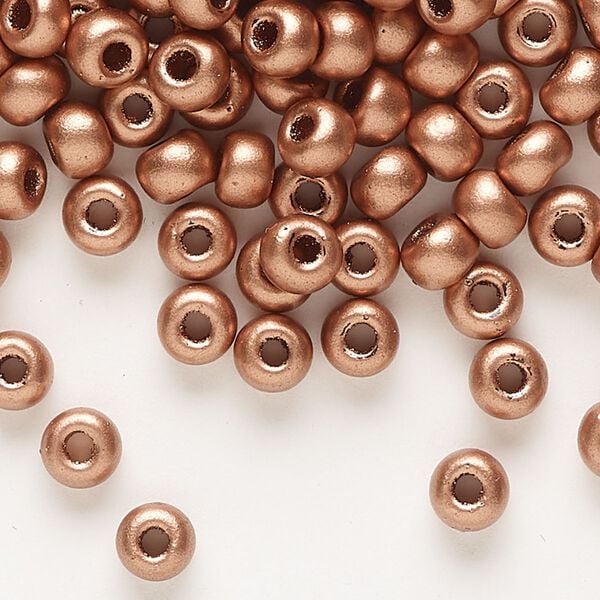 Seed bead, Preciosa Ornela, glass, opaque metallic soft copper, #2 rocaille. Sold per 50-gram pkg. image number 0