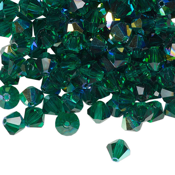 Bead 288pk emerald AB, Preciosa Czech crystal 6mm bicone image number 0