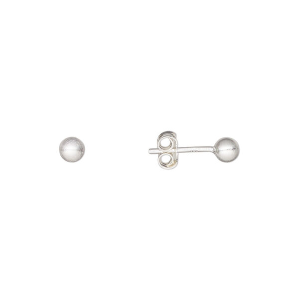 Earstud, Create Compliments®, satin-finished sterling silver, 4mm ball with post. Sold per pair. image number 0