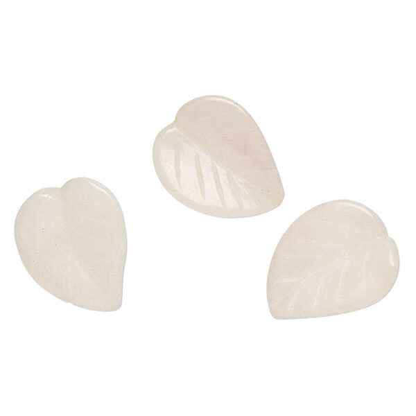 Bead, cream quartz (natural), 26x21mm single-sided carved leaf, B- grade, Mohs hardness 7. Sold per pkg of 3. image number 0