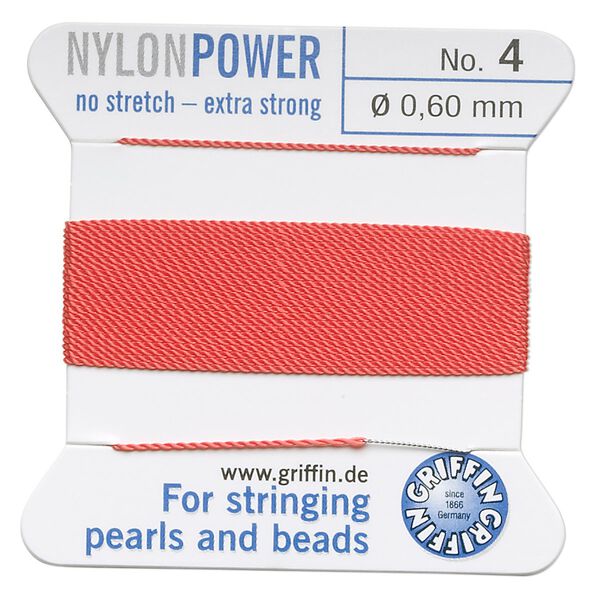 Thread, Griffin, nylon, coral, size #4. Sold per 2-meter card (approximately 78 inches). image number 0