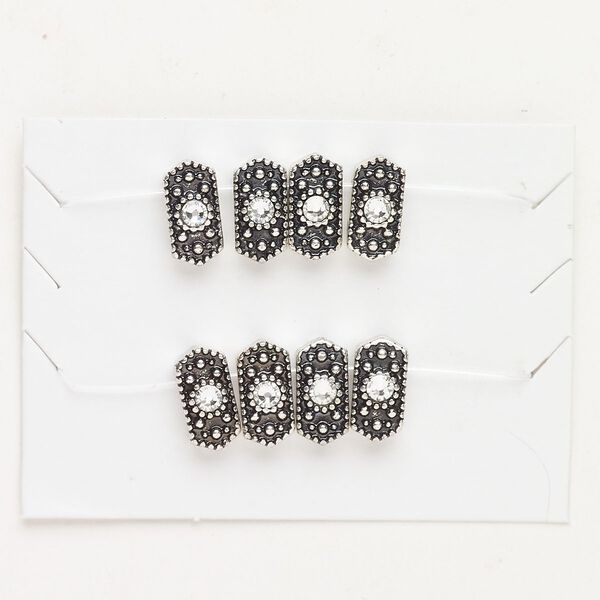 Bead spacer brass 8pk 11x6mm textured hexagon, antique silver finish clear fits up to 5mm beads image number 0