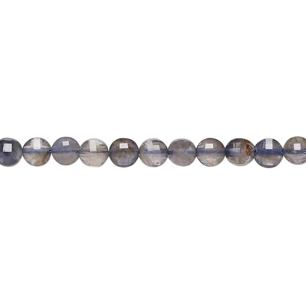 Iolite 1pkg1, faceted puffed flat round bead 15.5-16 inch 4mm image number 0