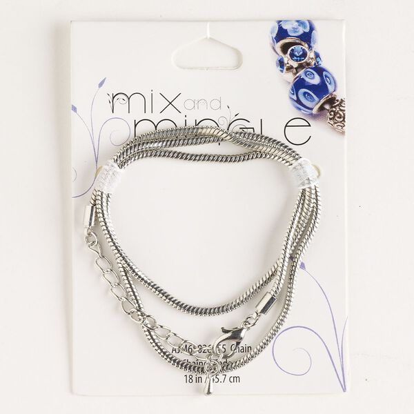 Chain, silver-finished steel, 2.4mm snake, 18 inches with 2-inch extender chain and lobster claw clasp. Sold individually. image number 0