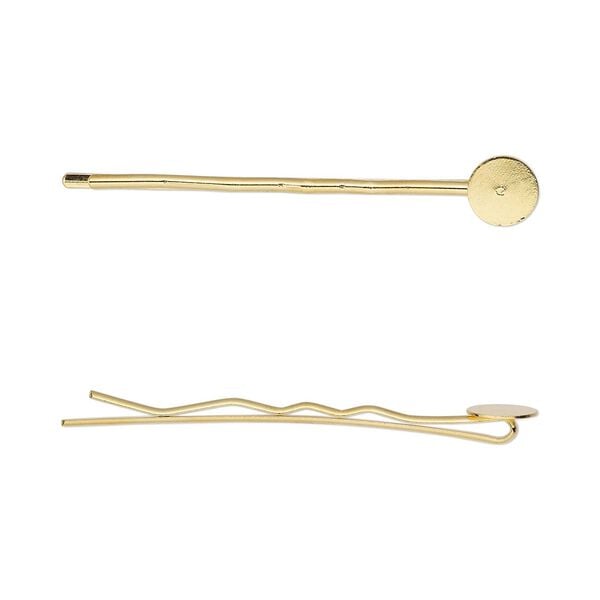 Hair clip, gold-plated brass, 63mm with 10mm pad. Sold per pkg of 144 (1 gross). image number 0