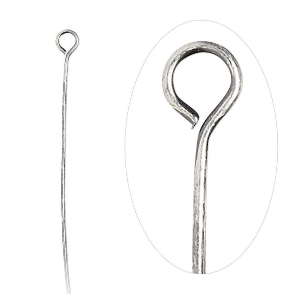 Eye pin, antique silver-plated brass, 1-1/2 inch, 24 gauge. Sold per pkg of 100. image number 0