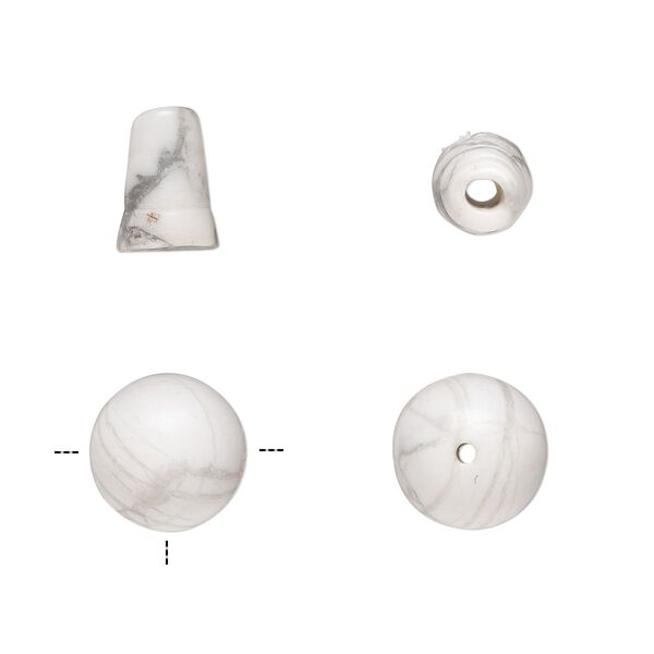 Howlite 2pkg2, T-drilled round / cone bead natural 10mm / 9x7mm image number 0