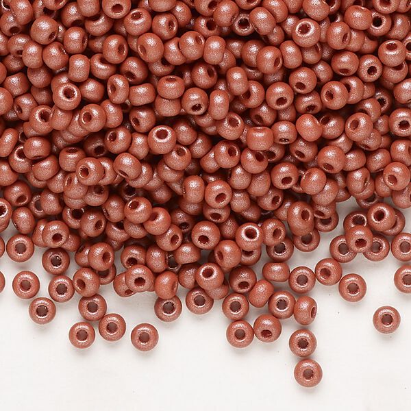 Seed bead, Preciosa Ornela Czech glass, pkg/50g, #8 rocaille, opaque PermaLux dyed brown chalkwhite, (22007). image number 0