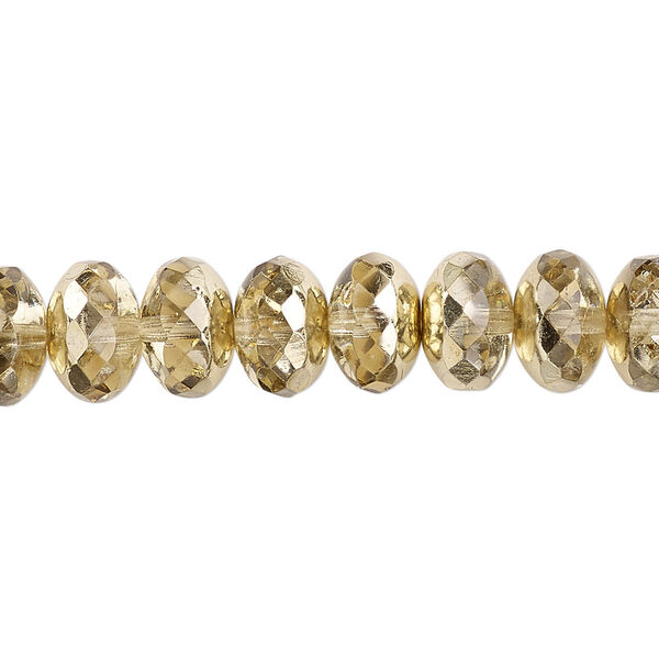Bead, Czech fire-polished glass, metallic pale gold, 11x7mm faceted rondelle. Sold per 15-1/2" to 16" strand. image number 0