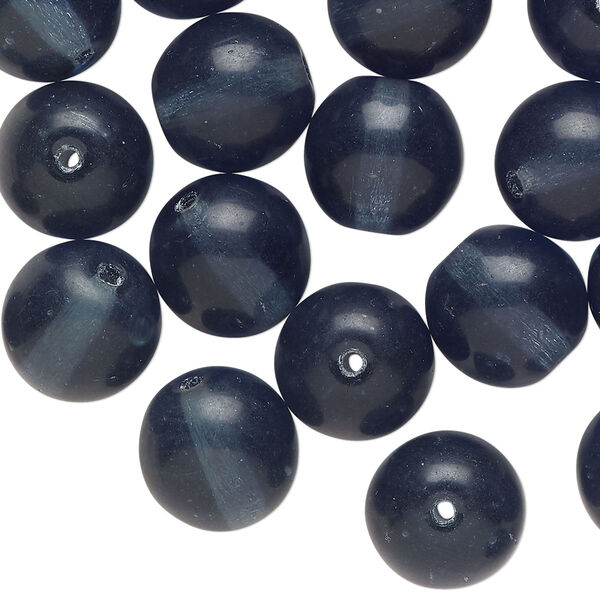 Bead, glass druk, dark blue-grey, 12mm round. Sold per 2-ounce pkg, approximately 25 beads. image number 0