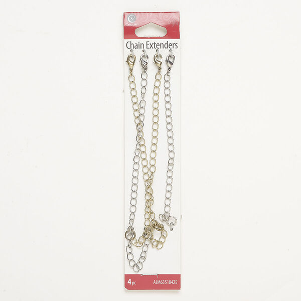 Extender assortment, steel, pkg/4, silver- and gold finish, 4mm curb. image number 0