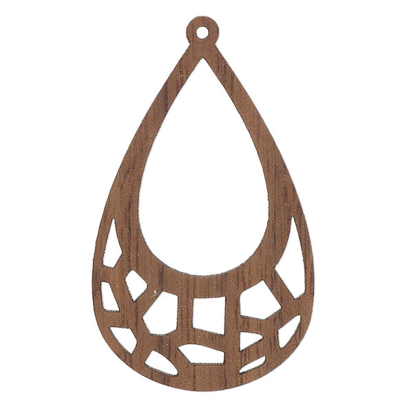 Focal, black walnut (natural), 38x24mm single-sided laser-cut teardrop with cutout design. Sold individually. image number 0