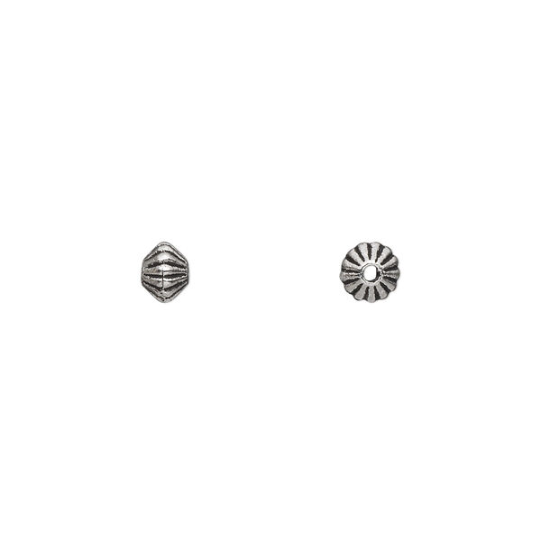 Bead, antique silver-plated "pewter" (zinc-based alloy), 5x3mm-5x4mm double-sided corrugated double cone. Sold per pkg of 500. image number 0