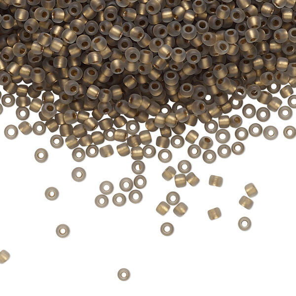 Seed bead, TOHO BEADS®, glass, pkg/50g, #11 round, translucent gold-lined frosted black diamond (TR-11-999F). image number 0