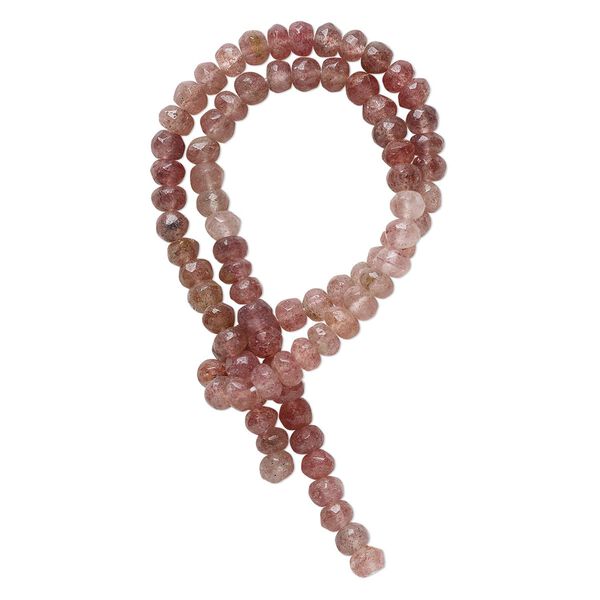Strawberry quartz 1pkg1, hand-cut faceted round / faceted rondelle bead natural 14 inch 5x3mm-6x5mm image number 0