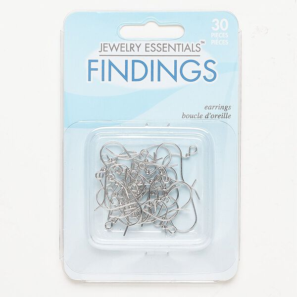 Ear wire fishhook 1pkg30 "pewter" (zinc-based alloy), 16mm / 2mm ball / open loop, 21 gauge silver-finished 15 pair image number 0