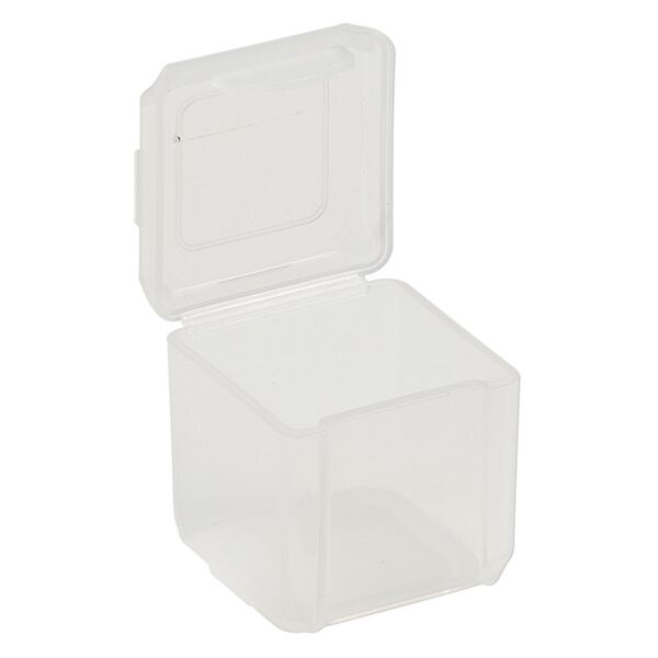 Organizer, Dot Box™, plastic, clear, 1-1/4 x 1-1/4 x 1-1/4 inch square with pop-up lid. Sold per pkg of 4. image number 1