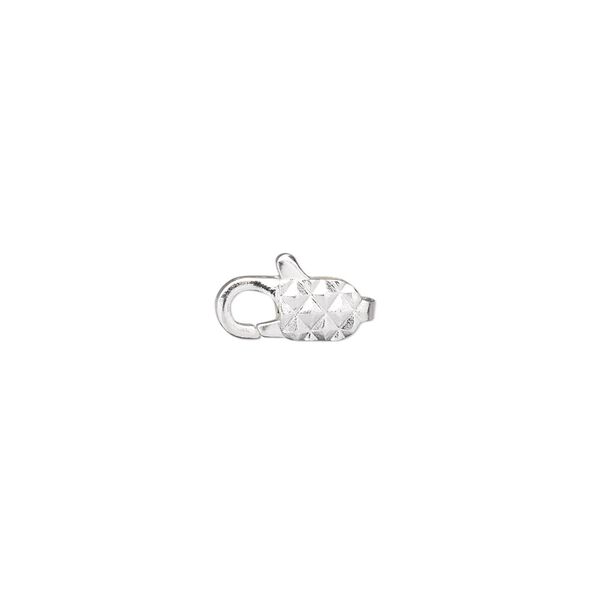 Clasp, lobster claw, silver-plated brass, 11x5mm with textured diamond pattern. Sold per pkg of 100. image number 0