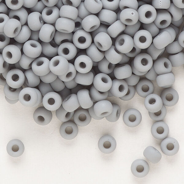 Seed bead, Miyuki, glass, pkg/25g, #6 rocaille, opaque matte grey, (RR-498F). image number 0
