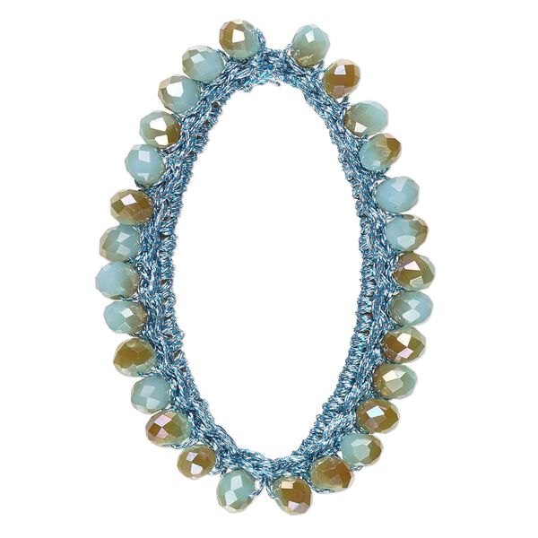 Focal, glass / nylon / steel, turquoise blue and copper, 49x30mm-50x32mm beaded open oval. Sold per pkg of 2. image number 0