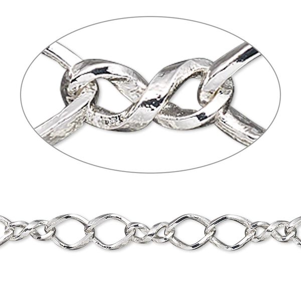 Chain, silver-plated brass, 5mm double figure 8. Sold per pkg of 5 feet. image number 0