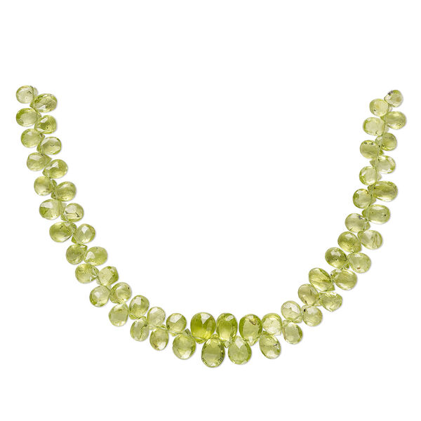 Peridot 1pkg1, hand-cut top-drilled faceted puffed teardrop bead natural B grade, 8 inch graduated 5x4mm-9x6mm image number 0