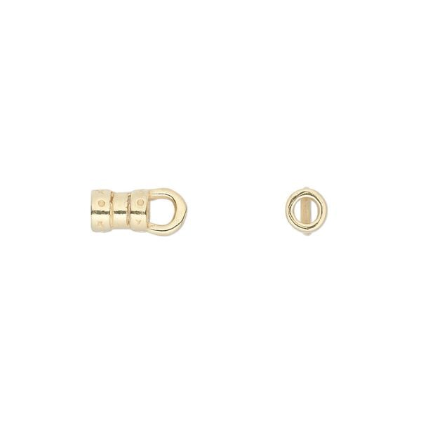 Crimp end, JBB Findings, gold-plated pewter (tin-based alloy), 6x4mm tube with loop, 2.5mm inside diameter. Sold per pkg of 2. image number 0