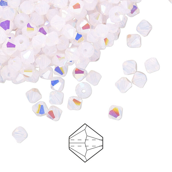 Bead 144pk rose opal AB, Preciosa Czech crystal 4mm bicone image number 0
