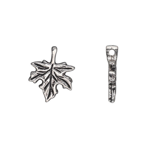 Charm, antique silver-plated "pewter" (zinc-based alloy), 13x13mm single-sided leaf. Sold per pkg of 20. image number 0