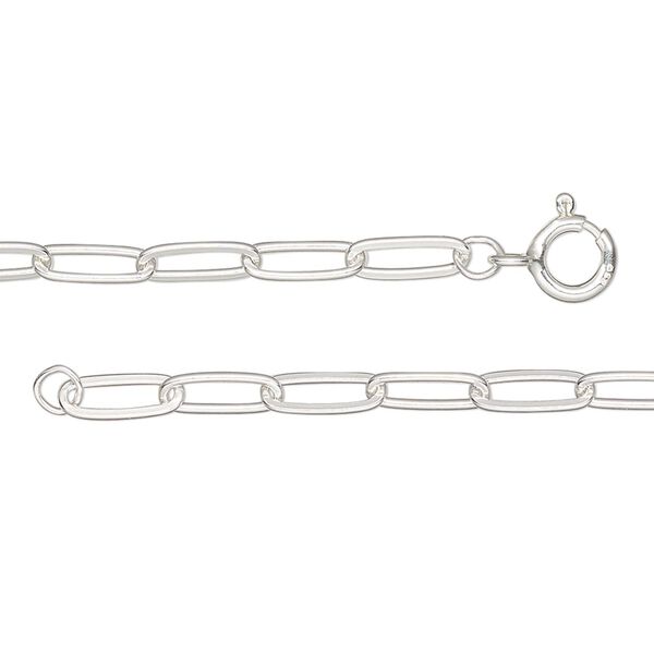 Chain, sterling silver, 3mm paperclip, 20-inches with springing clasp. Sold individually. image number 0