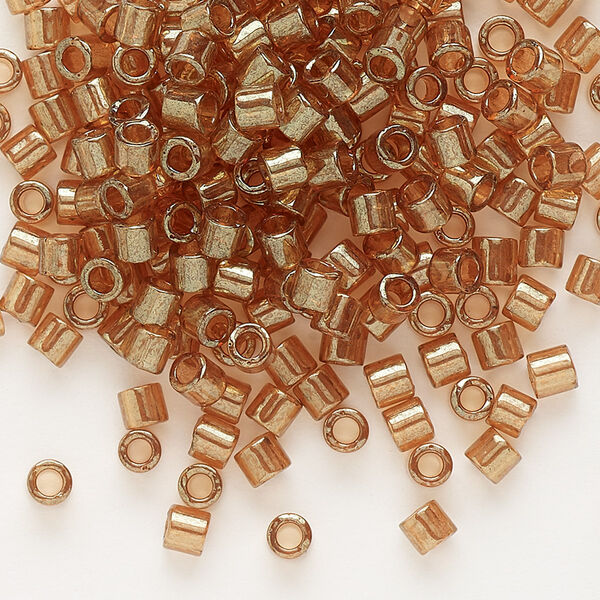 Seed bead, Delica®, glass, pkg/7.5g, #8 round, translucent gold luster apricot topaz (DBL-0121). image number 0