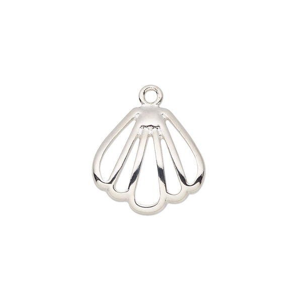 Charm, imitation rhodium-plated "pewter" (zinc-based alloy), 16mm single-sided clam shell. Sold individually. image number 0