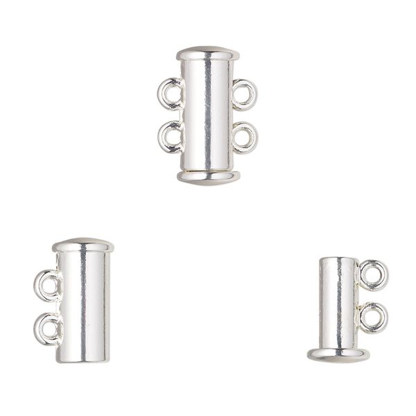 Clasp, 2-strand magnetic slide lock, silver-finished "pewter" (zinc-based alloy), 14.5x6.5mm tube. Sold per pkg of 2. image number 0