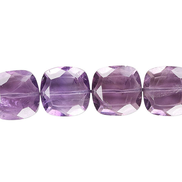 Amethyst 1pkg10, hand-cut faceted puffed square bead natural B grade, 12mm image number 0