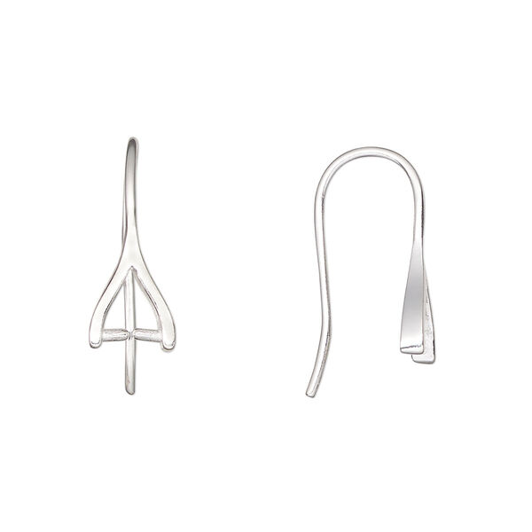 Ear wire, sterling silver, pkg/pair, 18mm ice-pick with 4mm grip length, 19 gauge. image number 0