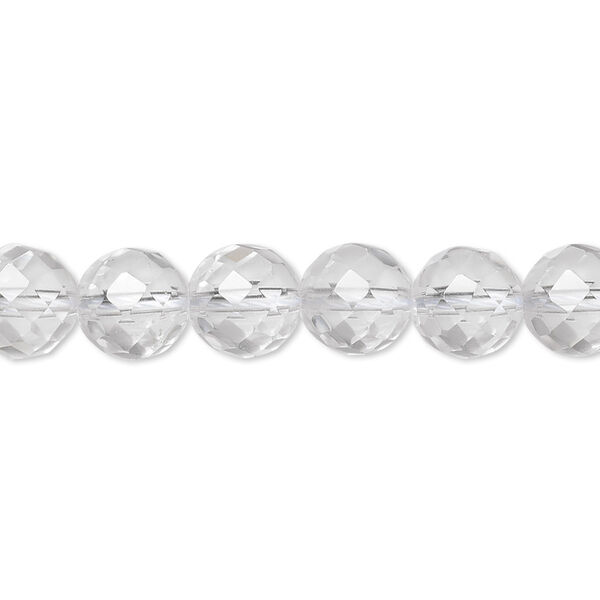 Quartz crystal 1pkg1, tumbled faceted round bead natural 8 inch 8mm image number 0