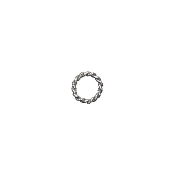 Jump ring, antiqued sterling silver, 8mm twisted and smooth soldered round, 5.4mm inside diameter, 1.5mm thick. Sold per pkg of 6. image number 0