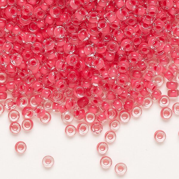 Seed bead, Preciosa Ornela Czech glass, pkg/50g, #8 rocaille, transparent terra intensive red-lined clear, (08A98). image number 0