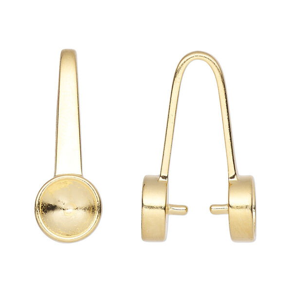 Bail, donut, gold-plated "pewter" (zinc-based alloy), 29x10mm with (2) SS39 rivoli settings, 22x6mm grip length. Sold per pkg of 2. image number 0